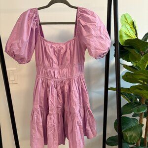 Avec Les Filles Puff Sleeve Poplin Tiered Dress Pink Size XS